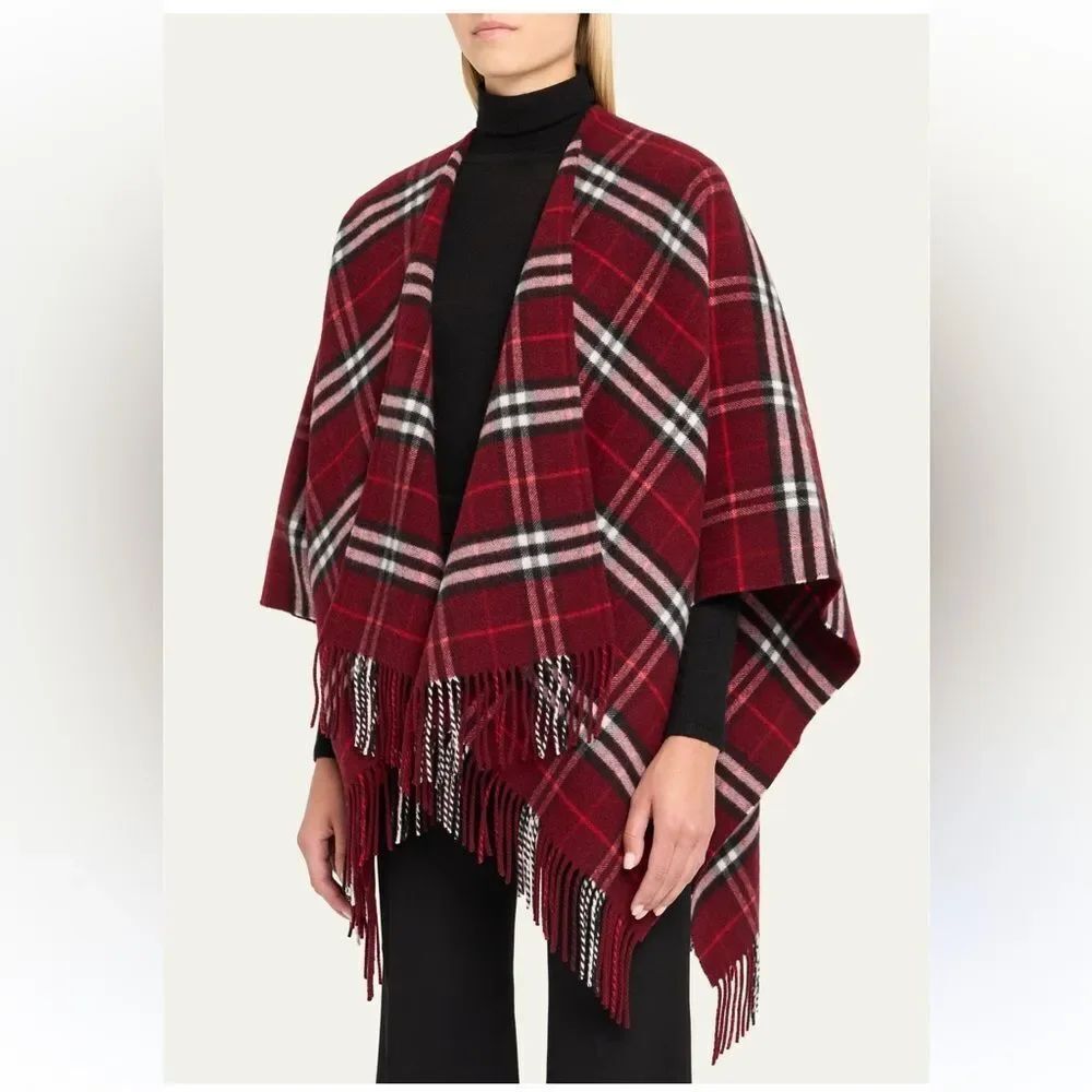Burberry red Charlotte Check Wool-Cashmere Cape